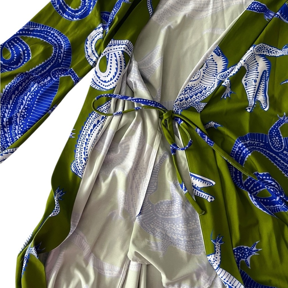 Anthropologie Noli Olive Dragon Patterned Robe, Size S - Picture 5 of 7